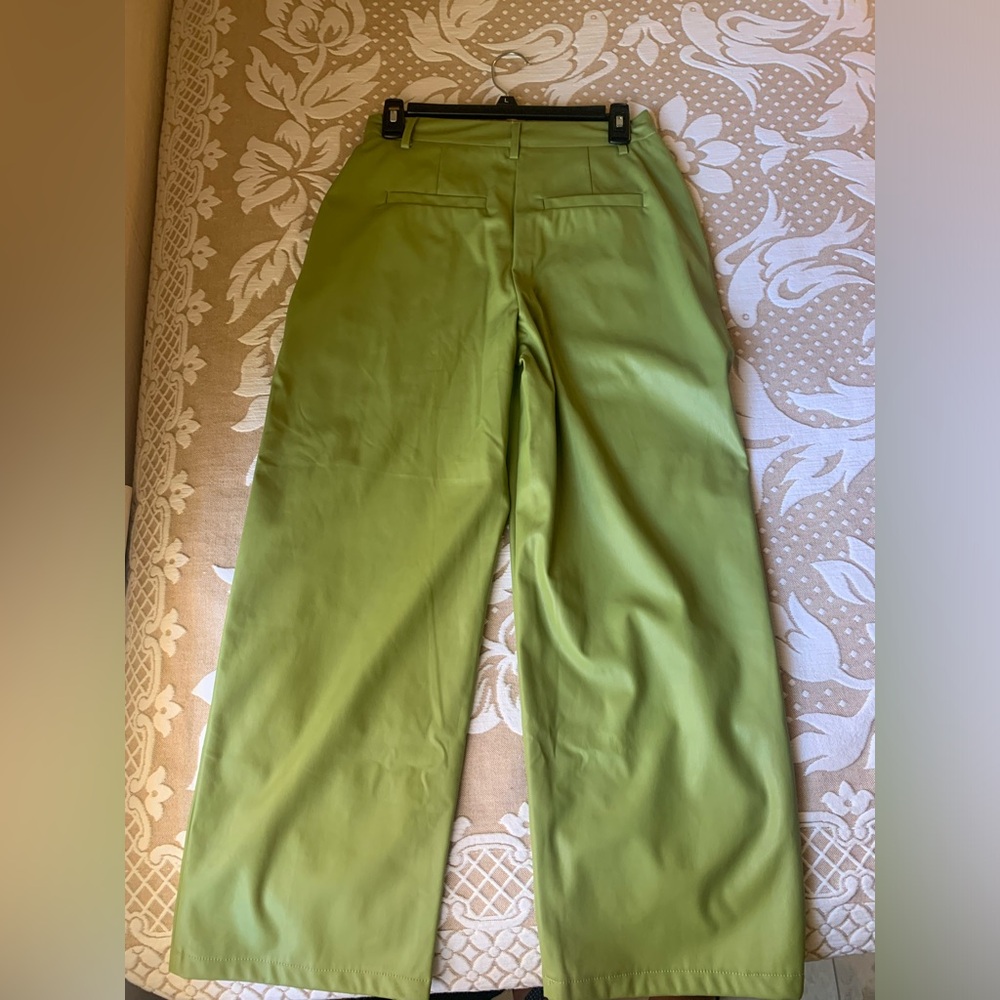 Green leather pants